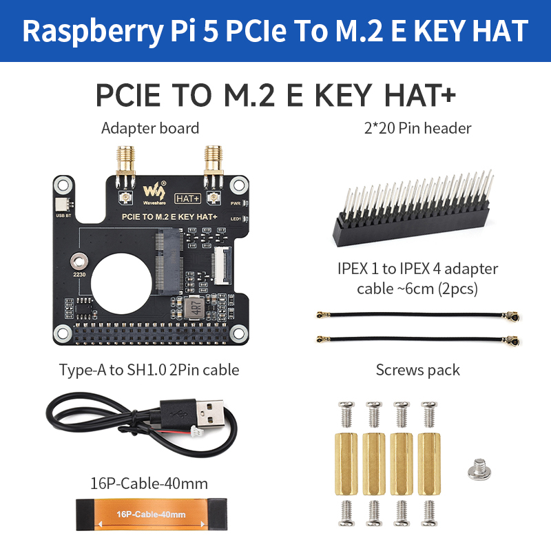 Raspberry Pi Keyboard - PCIe To M.2 E KEY HAT+